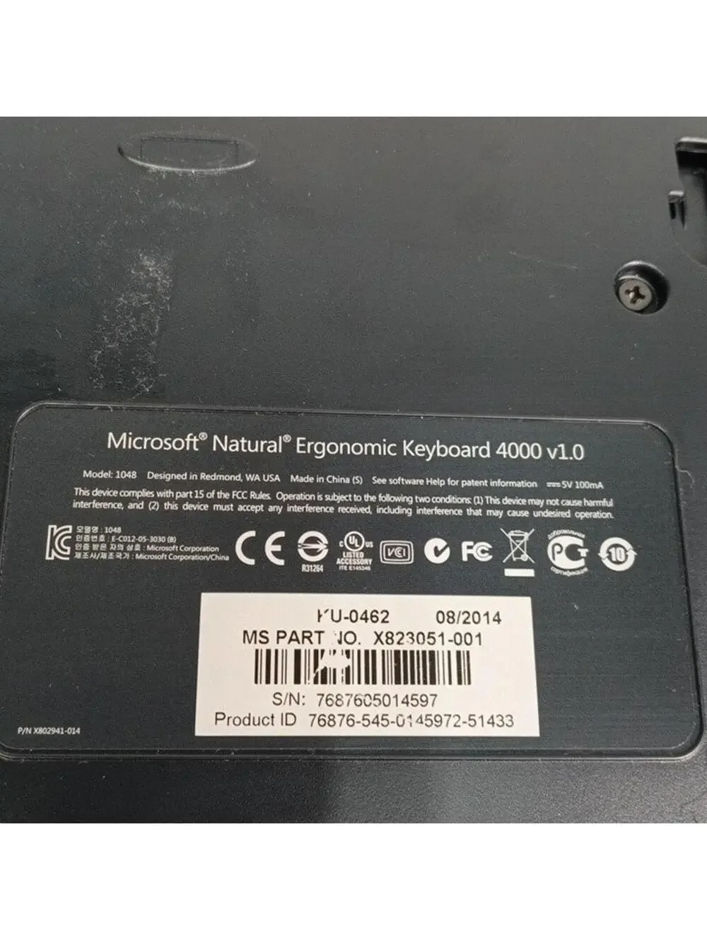Microsoft Natural Ergonomic Keyboard 4000 v1.0 Wired USB with Wrist Support